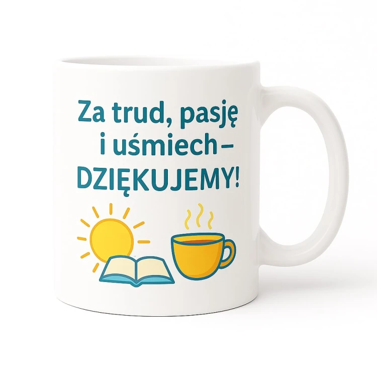 Biały kubek 330 ml dla nauczyciela z pogodnym podziękowaniem