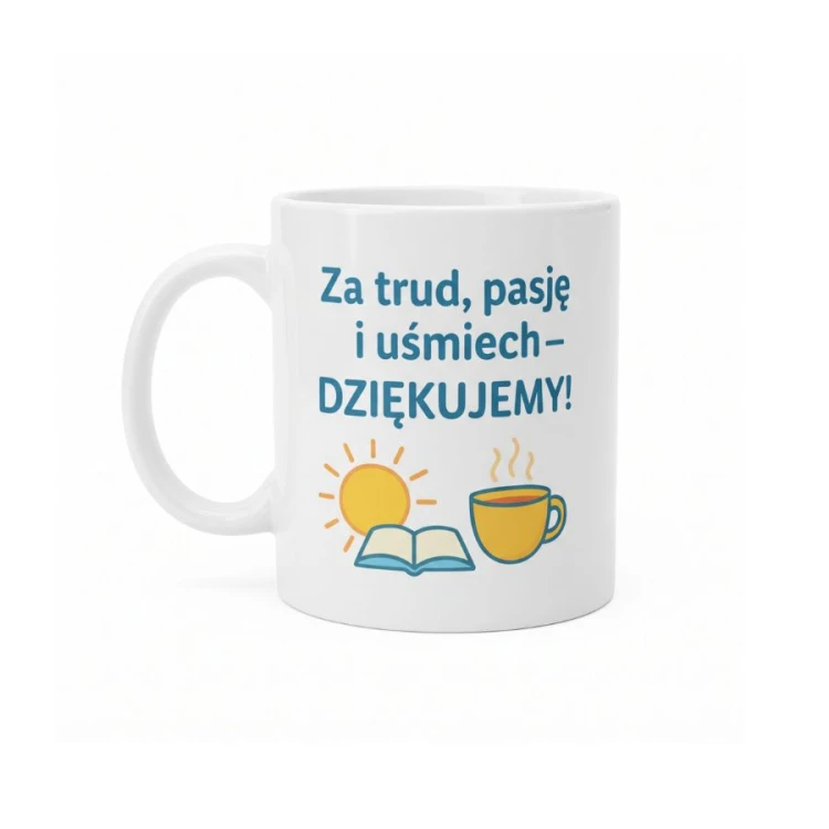 Dwie strony kubka – napis i dedykacja z nazwą klasy i rokiem szkolnym