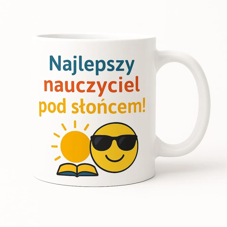 Biały kubek 330 ml Najlepszy nauczyciel pod słońcem