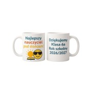 Personalizowany kubek Najlepszy nauczyciel pod słońcem – przód i tył z nazwą klasy