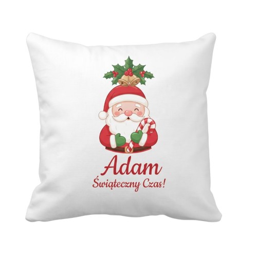 Personalizowana poduszka 40x40 cm z nadrukiem Mikołaja i imieniem – prezent na Boże Narodzenie