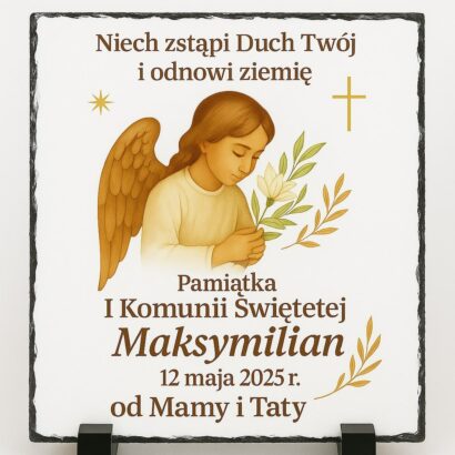 alt="Foto-granit komunijny 15x15 cm – pamiątka dla chłopca z imieniem"