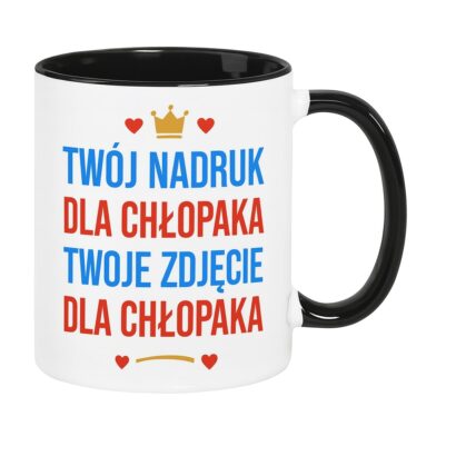 Personalizowany kubek z czarnym uchem i wnętrzem – miejsce na własny nadruk lub zdjęcie dla chłopaka